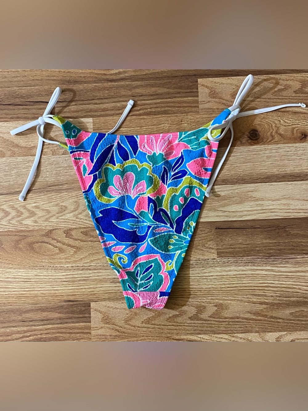 wild fable Blue Floral Tie-Side Bikini Bottom with Pink & Green Accents Size XL - Picture 3 of 4